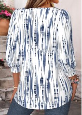 Blue tops,Geometric tops,ROTITA Button Geometric Print Blue Square Neck T Shirt