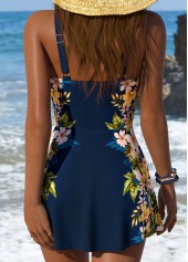 Navy swimwear,Floral swimwear,Plants swimwear,ROTITA Navy Tie Floral Print One Piece Swimdress