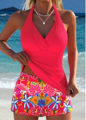 Ensemble tankini 2 en 1 à imprimé floral rose fuchsia Rotita