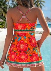 Orange swimwear,Floral swimwear,Plants swimwear,ROTITA Orange Layered Floral Print One Piece Swimdress