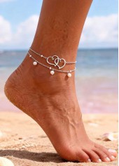 Heart Silvery White Alloy Detail Anklets