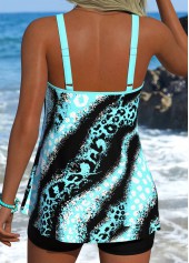 Cyan swimwear,Leopard swimwear,Animal Print swimwear,ROTITA Cyan Tummy Coverage Leopard Mid Waisted Tankini Set