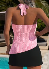 Light Pink swimwear,Contrast Color swimwear,ROTITA Light Pink Fake 2in1 Mid Waisted Tankini Set