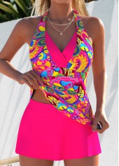 ROTITA Hot Pink Layered Graffiti Print Mid Waisted Tankini Set