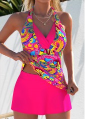 Hot Pink swimwear,Graphic swimwear,ROTITA Hot Pink Layered Graffiti Print Mid Waisted Tankini Set