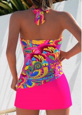 Hot Pink swimwear,Graphic swimwear,ROTITA Hot Pink Layered Graffiti Print Mid Waisted Tankini Set