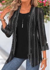 ROTITA Two-piece Black 3/4 Sleeve Cardigan and Tank Top