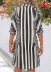 Grey dresses,Striped dresses,Geometric dresses,Everyday dresses,Casual dresses,ROTITA Grey Striped Tummy Coverage Short Shirt Collar Dress