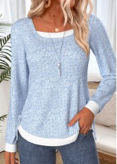 ROTITA Fake 2in1 Light Blue Round Neck T Shirt