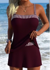ensemble tankini taille mi-haute rayé rouge vin rotita