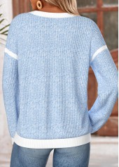 Blue tops,Contrast Color tops,ROTITA Patchwork Blue Round Neck Long Sleeve Sweatshirt