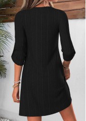 Black dresses,Plain Color dresses,Everyday dresses,Casual dresses,ROTITA Black Tummy Coverage Short Split Neck Long Sleeve Dress