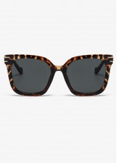 Black accessories,Other accessories,Black Color Leopard Detail Square Sunglasses