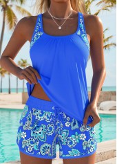 ROTITA Blue Patchwork Tribal Print Mid Waisted Tankini Set