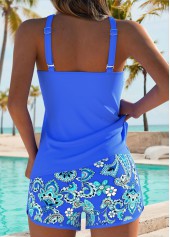 Blue swimwear,Tribal swimwear,ROTITA Blue Patchwork Tribal Print Mid Waisted Tankini Set