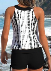 Black swimwear,Tie Dye swimwear,ROTITA Black Lace Up Tie Dye Print Tankini Set