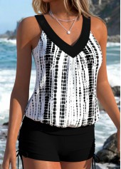 Black swimwear,Tie Dye swimwear,ROTITA Black Lace Up Tie Dye Print Tankini Set