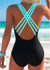 Cyan swimwear,Geometric swimwear,ROTITA Cyan Geometric Print One Piece Swimwear