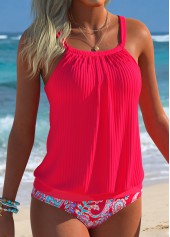 ROTITA Hot Pink Blouson Paisley Print Mid Waisted Tankini Set
