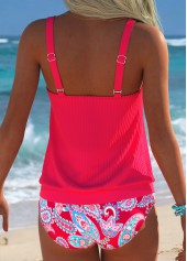 Hot Pink swimwear,Paisley swimwear,ROTITA Hot Pink Blouson Paisley Print Mid Waisted Tankini Set
