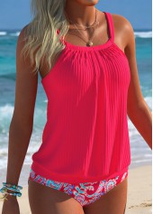 Hot Pink swimwear,Paisley swimwear,ROTITA Hot Pink Blouson Paisley Print Mid Waisted Tankini Set