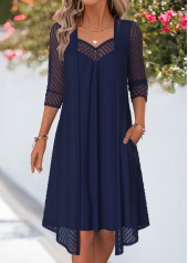 ROTITA Navy Fake 2in1 Heart Collar 3/4 Sleeve Dress