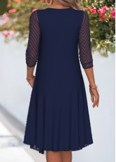 Navy dresses,Plain Color dresses,Everyday dresses,Casual dresses,ROTITA Navy Fake 2in1 Heart Collar 3/4 Sleeve Dress