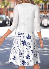 White dresses,Plants dresses,Everyday dresses,Casual dresses,ROTITA White Leaf Print Two-piece V Neck Dress and Cardigan