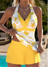ROTITA Yellow Layered Floral Print Mid Waisted Tankini Set