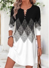 Robe courte fendue à col fendu Rotita noire à imprimé géométrique couvrant le ventre