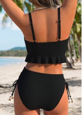 Black swimwear,Plain Color swimwear,ROTITA Black Two-piece Mid Waisted Bikini Set