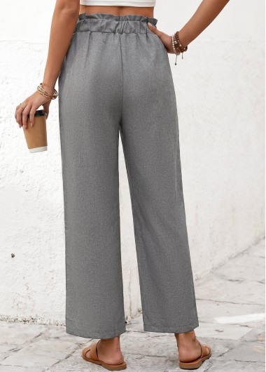 Grey bottoms,Plain Color bottoms,Grey Elastic Waist High Waisted Pants
