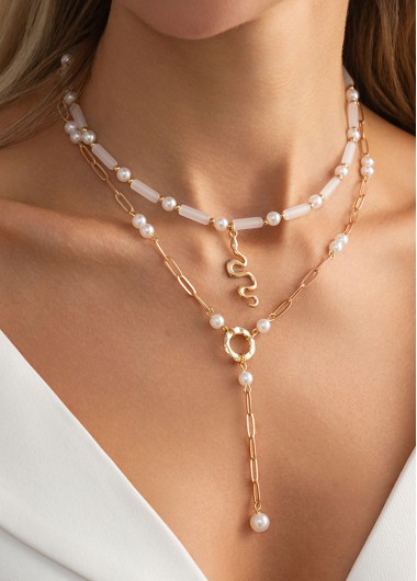 Golden jewelry,Geometric Golden Pearl Alloy Necklace Sets
