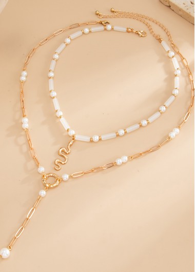 Golden jewelry,Geometric Golden Pearl Alloy Necklace Sets