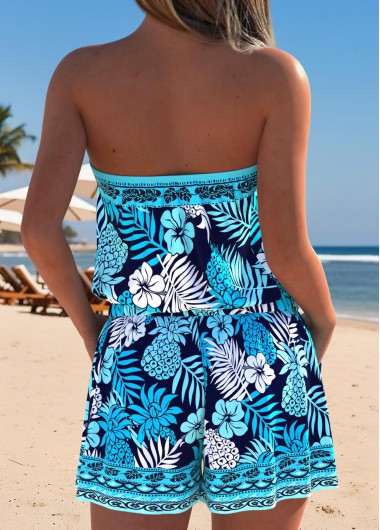 Navy swimwear,Floral swimwear,Plants swimwear,ROTITA Navy Ruched Floral Print One Piece Swimwear