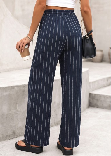 Navy bottoms,Striped bottoms,Geometric bottoms,Striped Navy Elastic Waist High Waisted Pants