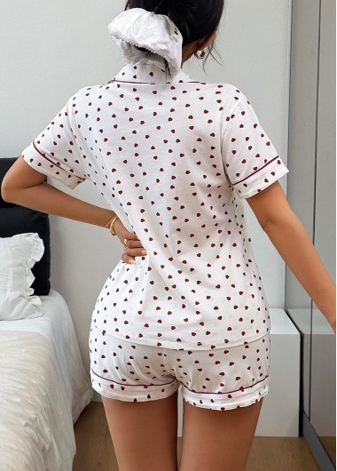 White loungewear,Heart loungewear,Heart Print White Short Sleeve Lounge Top and Shorts