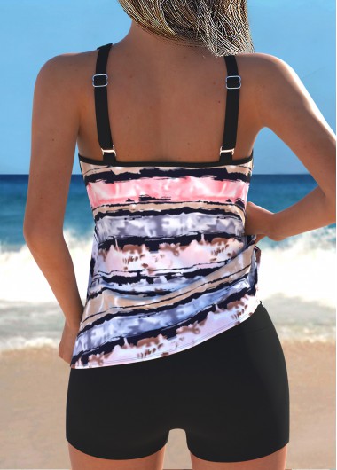 Black swimwear,Plants swimwear,ROTITA Black Ruched/shirred Leaf Print Tankini Top