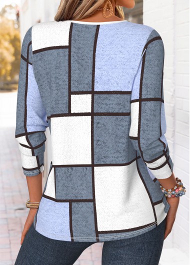 Multi Color tops,Geometric tops,ROTITA Curved Hem Geometric Print Multi Color T Shirt