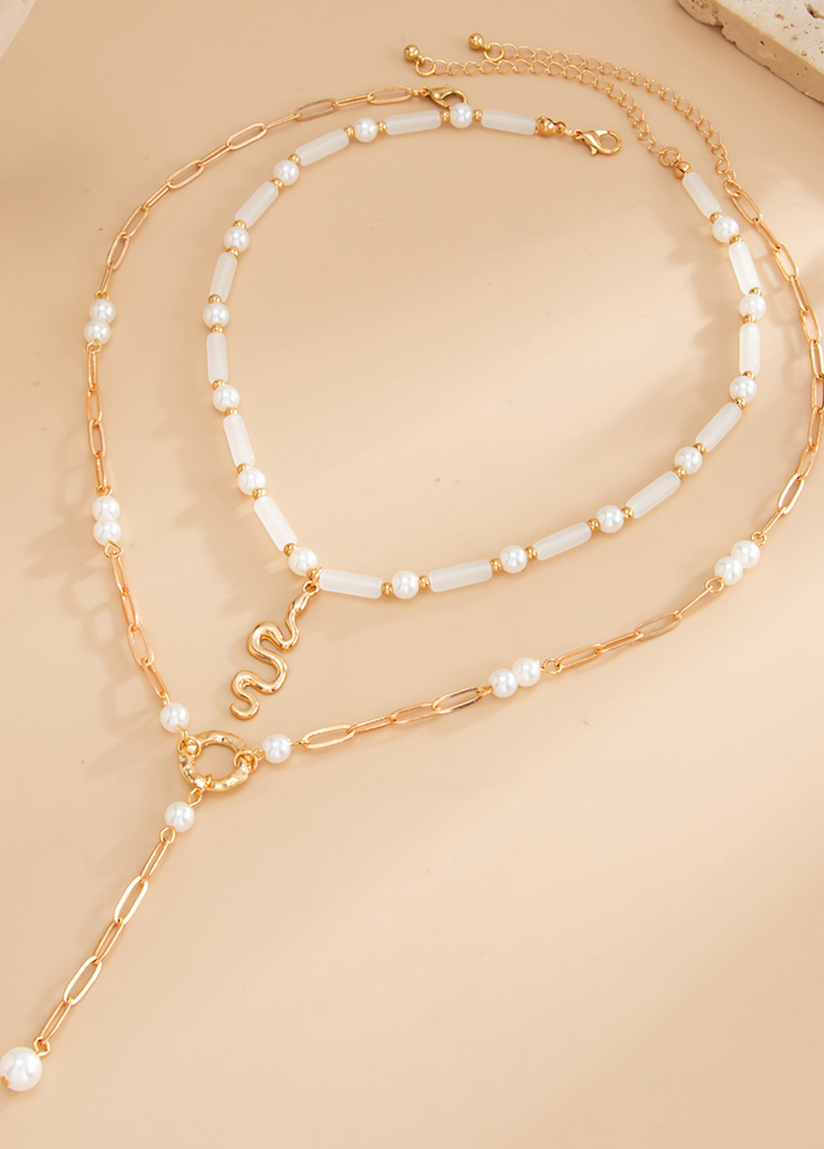 Golden jewelry,Geometric Golden Pearl Alloy Necklace Sets