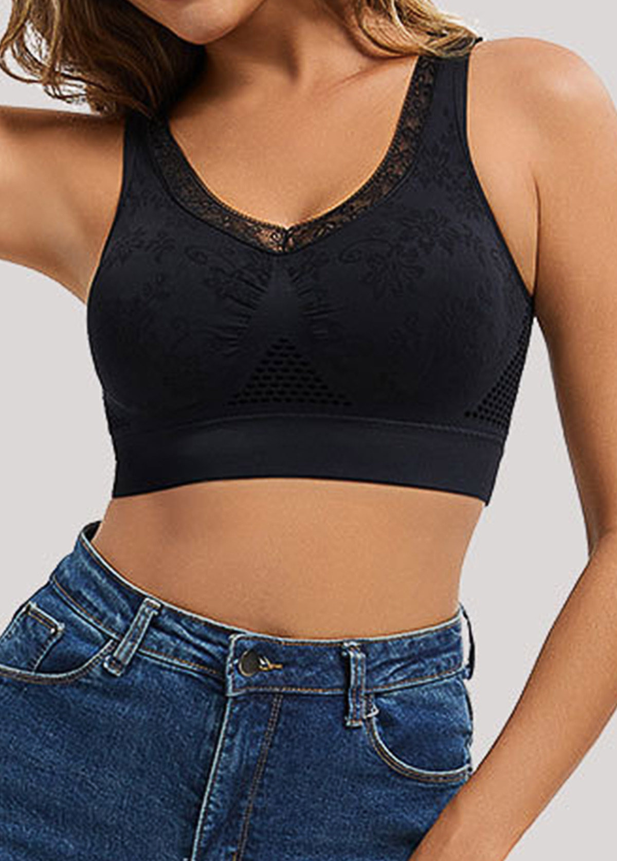 Black intimates,Black Lace Detail V Neck Bra