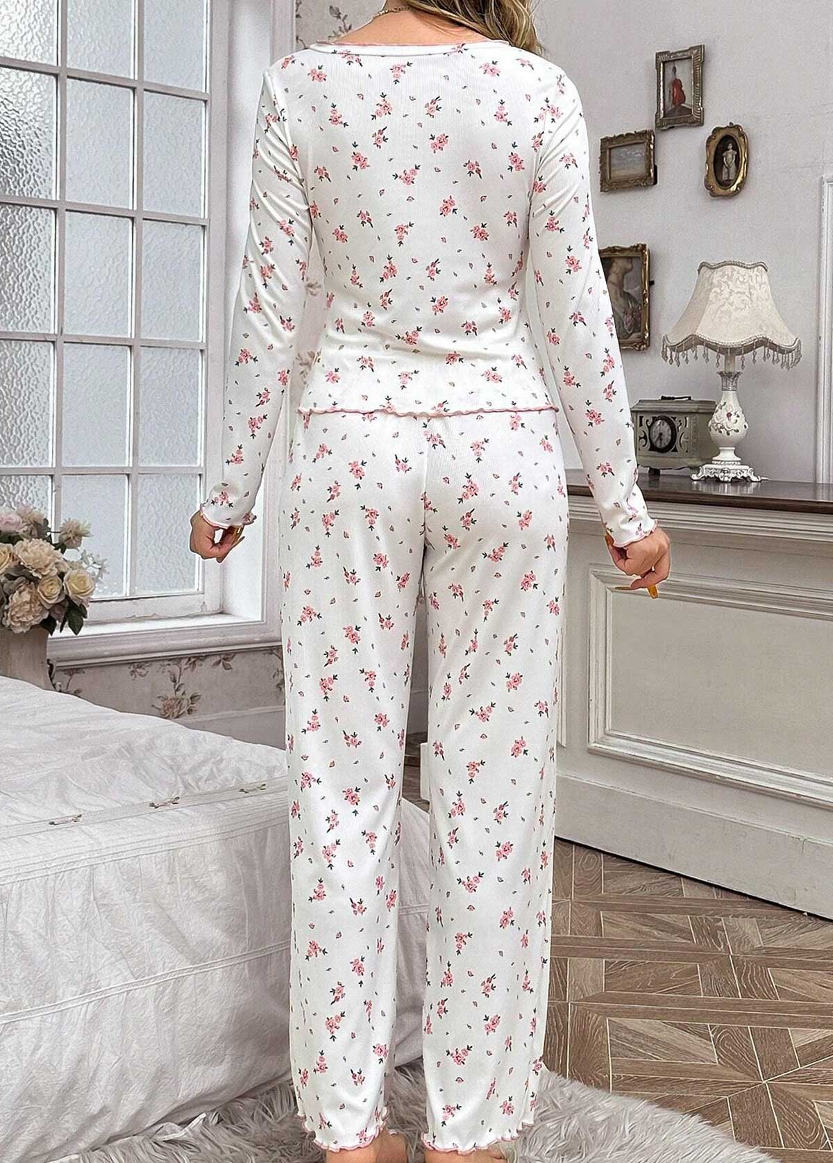 Light Pink loungewear,Ditsy Floral loungewear,Ditsy Floral Print Light Pink Lounge Top and Pants