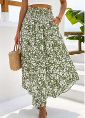 Green bottoms,Ditsy Floral bottoms,Pocket Ditsy Floral Print Green Maxi Elastic Waist Skirt
