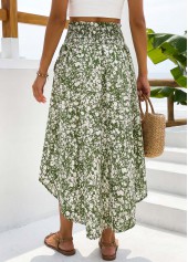 Green bottoms,Ditsy Floral bottoms,Pocket Ditsy Floral Print Green Maxi Elastic Waist Skirt