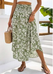Green bottoms,Ditsy Floral bottoms,Pocket Ditsy Floral Print Green Maxi Elastic Waist Skirt