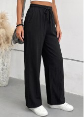 Black bottoms,Plain Color bottoms,Black Elastic Waist High Waisted Pants