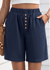 Navy bottoms,Plain Color bottoms,Navy Elastic Waist High Waisted Shorts