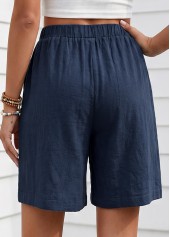 Navy bottoms,Plain Color bottoms,Navy Elastic Waist High Waisted Shorts