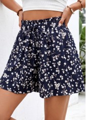 Navy bottoms,Ditsy Floral bottoms,Ditsy Floral Print Navy Wide Leg Elastic Waist Shorts