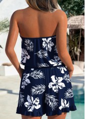 Navy swimwear,Floral swimwear,Plants swimwear,ROTITA Navy Tummy Coverage Floral Print One Piece Swimwear